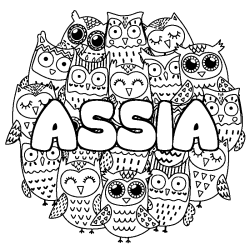 Coloración del nombre ASSIA - decorado búhos