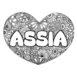Coloración del nombre ASSIA - decorado mandala de corazón