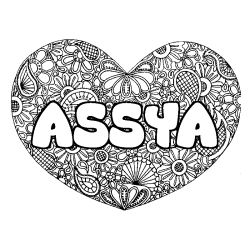 Coloración del nombre ASSYA - decorado mandala de corazón