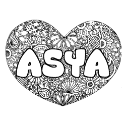 Coloración del nombre ASYA - decorado mandala de corazón