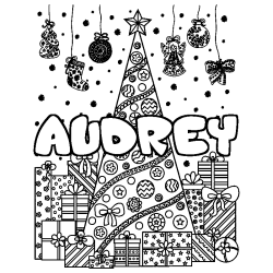 Dibujo para colorear AUDREY - decorado &aacute;rbol de Navidad y regalos