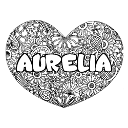Coloración del nombre AURELIA - decorado mandala de corazón