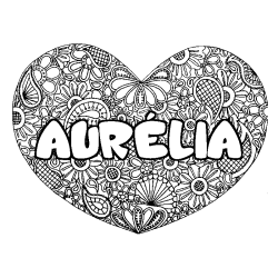 Coloración del nombre AURÉLIA - decorado mandala de corazón