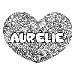 Coloración del nombre AURÉLIE - decorado mandala de corazón