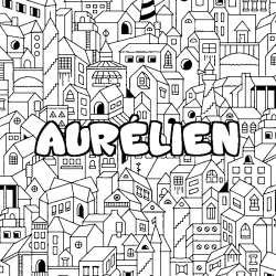 Coloración del nombre AURÉLIEN - decorado ciudad