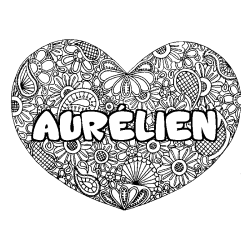 Coloración del nombre AURÉLIEN - decorado mandala de corazón