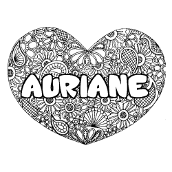 Coloración del nombre AURIANE - decorado mandala de corazón