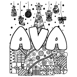 Dibujo para colorear AVA - decorado &aacute;rbol de Navidad y regalos