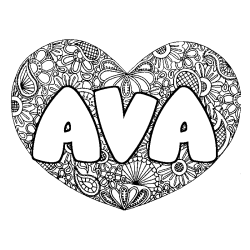 Coloración del nombre AVA - decorado mandala de corazón