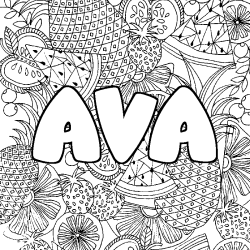 Coloración del nombre AVA - decorado mandala de frutas