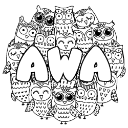 Coloración del nombre AWA - decorado búhos
