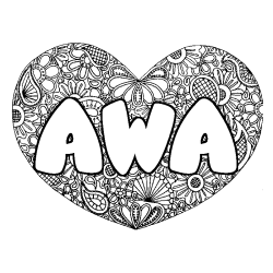 Coloración del nombre AWA - decorado mandala de corazón
