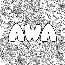 Coloración del nombre AWA - decorado mandala de frutas