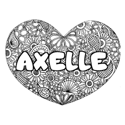 Coloración del nombre AXELLE - decorado mandala de corazón