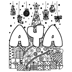 Coloración del nombre AYA - decorado árbol de Navidad y regalos