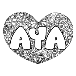 Coloración del nombre AYA - decorado mandala de corazón