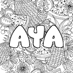 Coloración del nombre AYA - decorado mandala de frutas