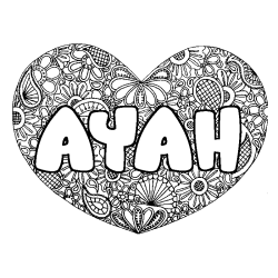 Coloración del nombre AYAH - decorado mandala de corazón