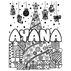 Dibujo para colorear AYANA - decorado &aacute;rbol de Navidad y regalos