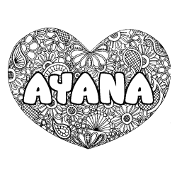 Coloración del nombre AYANA - decorado mandala de corazón