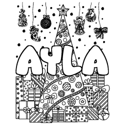 Dibujo para colorear AYLA - decorado &aacute;rbol de Navidad y regalos