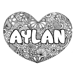 Coloración del nombre AYLAN - decorado mandala de corazón