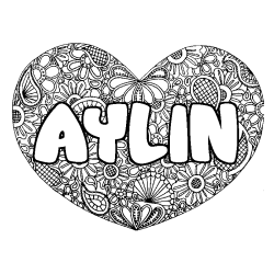 Coloración del nombre AYLIN - decorado mandala de corazón