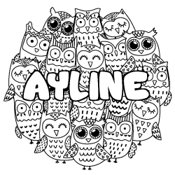 Coloración del nombre AYLINE - decorado búhos