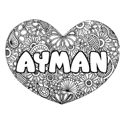 Coloración del nombre AYMAN - decorado mandala de corazón