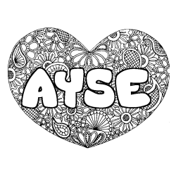 Coloración del nombre AYSE - decorado mandala de corazón
