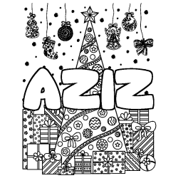 Coloración del nombre AZIZ - decorado árbol de Navidad y regalos