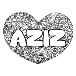 Coloración del nombre AZIZ - decorado mandala de corazón