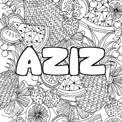 Coloración del nombre AZIZ - decorado mandala de frutas