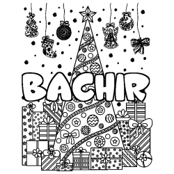 Coloración del nombre BACHIR - decorado árbol de Navidad y regalos