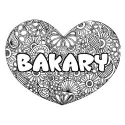 Coloración del nombre BAKARY - decorado mandala de corazón