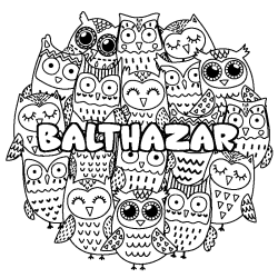 Coloración del nombre BALTHAZAR - decorado búhos