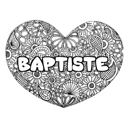 Coloración del nombre BAPTISTE - decorado mandala de corazón