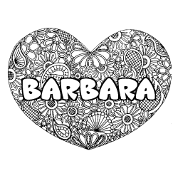 Coloración del nombre BARBARA - decorado mandala de corazón