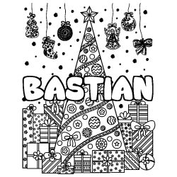 Coloración del nombre BASTIAN - decorado árbol de Navidad y regalos