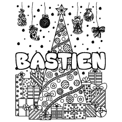 Coloración del nombre BASTIEN - decorado árbol de Navidad y regalos