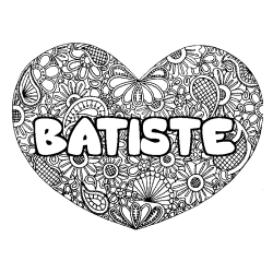 Coloración del nombre BATISTE - decorado mandala de corazón