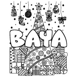 Dibujo para colorear BAYA - decorado &aacute;rbol de Navidad y regalos