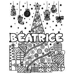 Dibujo para colorear B&Eacute;ATRICE - decorado &aacute;rbol de Navidad y regalos