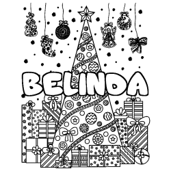 Coloración del nombre BELINDA - decorado árbol de Navidad y regalos