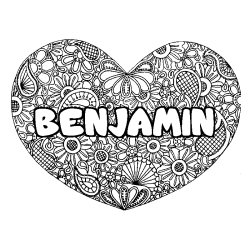 Coloración del nombre BENJAMIN - decorado mandala de corazón