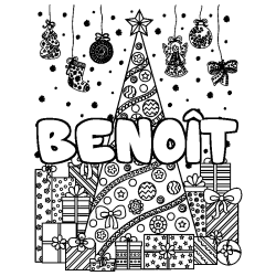 Coloración del nombre BENOÎT - decorado árbol de Navidad y regalos