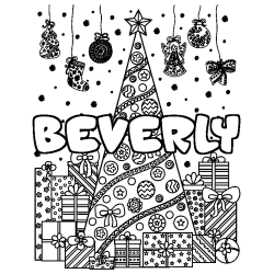 Dibujo para colorear BEVERLY - decorado &aacute;rbol de Navidad y regalos