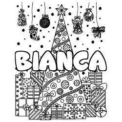 Dibujo para colorear BIANCA - decorado &aacute;rbol de Navidad y regalos