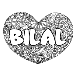 Coloración del nombre BILAL - decorado mandala de corazón