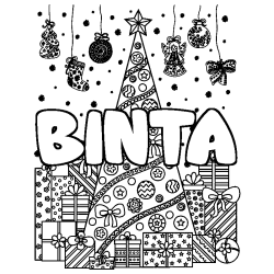 Dibujo para colorear BINTA - decorado &aacute;rbol de Navidad y regalos